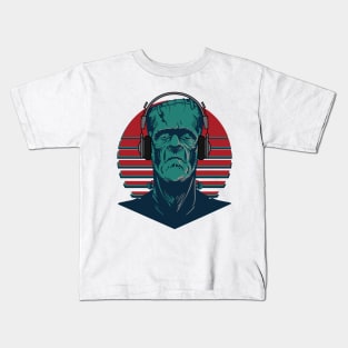 Frankenstein listening to headphones Kids T-Shirt